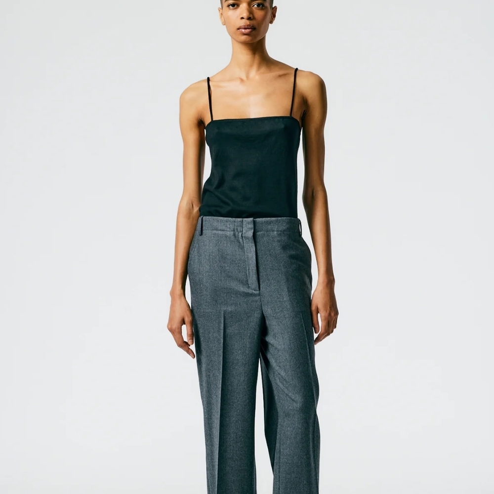 TIBI Grey Superfine Wool Flannel Rodney Straight Leg Trouser 12